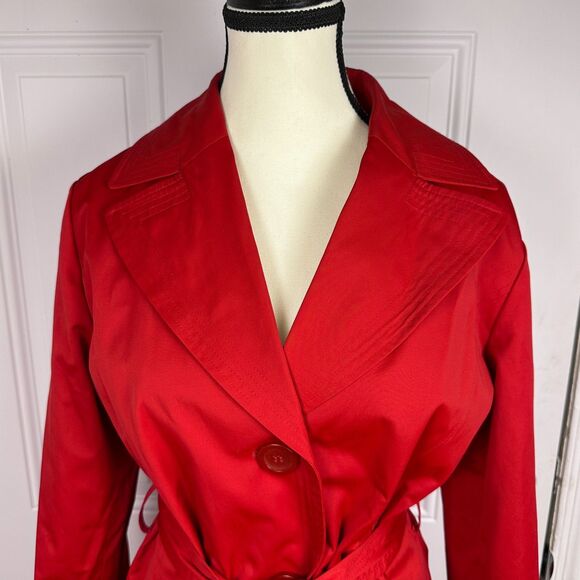 Talbots M Solid Red Belted Button Up Classic Mid Length Trench Coat Jacket - Picture 3 of 11